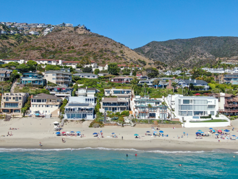 Aerial view of Laguna Beach with people enjoying summer day, California